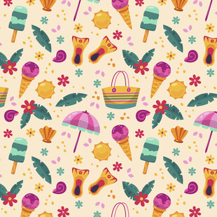 夏日海滩度假元素无缝图案