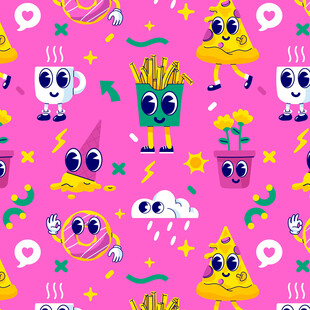粉色卡通食物图案背景
