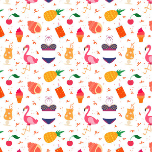 水果火烈鸟图案无缝背景