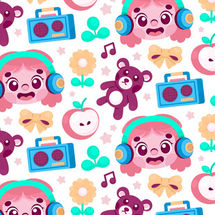卡通音乐主题无缝图案