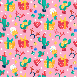 粉色卡通仙人掌礼物图案