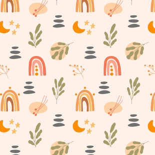 可爱卡通风植物与建筑图案