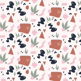 可爱动物植物无缝图案