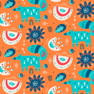 橙色底动物花卉图案纹理