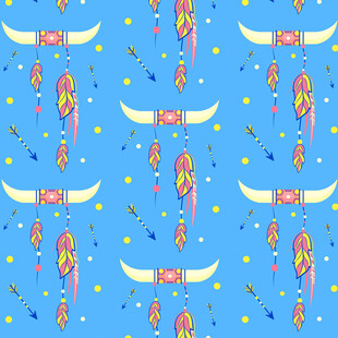 蓝色背景火箭星星图案