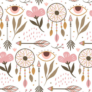 波西米亚风梦幻花卉捕梦网图案