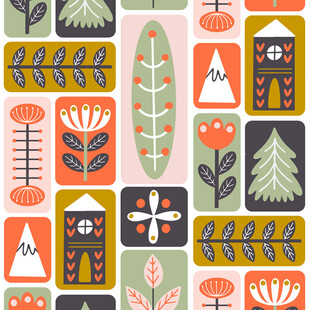 多彩植物房屋图案设计