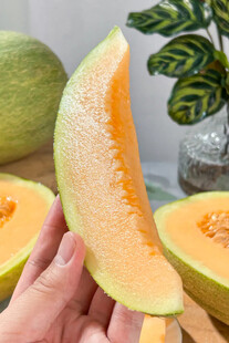 手捧香甜蜜瓜切片