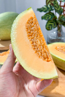 手捧切开的香甜哈密瓜