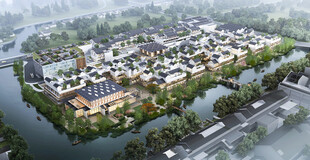 水乡古镇建筑鸟瞰图