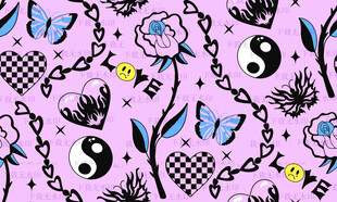 紫色背景阴阳图案无缝花纹