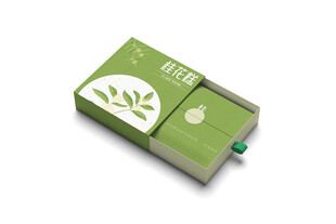 绿色茶叶桂花糕包装盒设计展示样