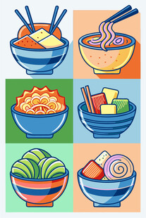 多彩碗装美食插画
