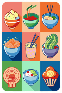 多彩亚洲美食图标集