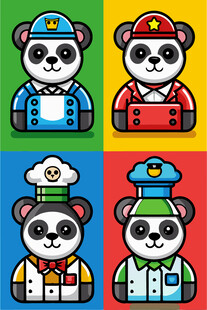 熊猫职业形象插画