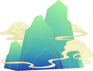 梦幻青绿山水插画