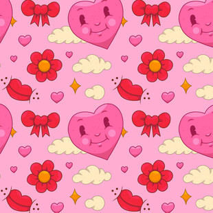 粉色爱心花卉可爱图案