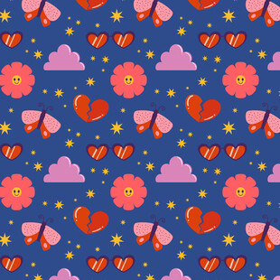 爱心花朵云朵图案背景
