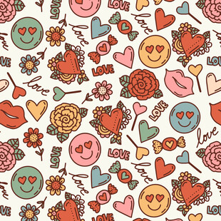 可爱手绘情人节元素图案