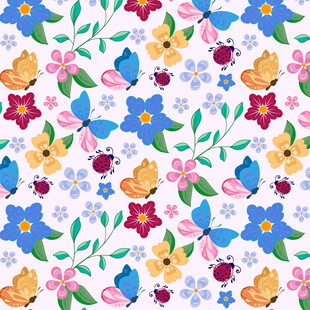 多彩花卉蝴蝶无缝图案