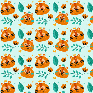 可爱狐狸树叶无缝图案