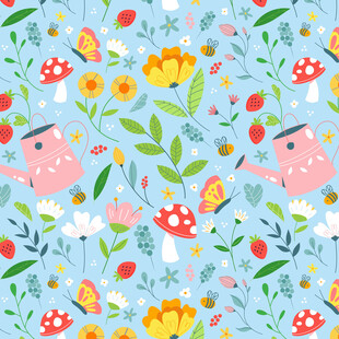 清新花卉小鸟图案背景图