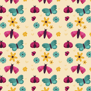 多彩蝴蝶花朵图案背景