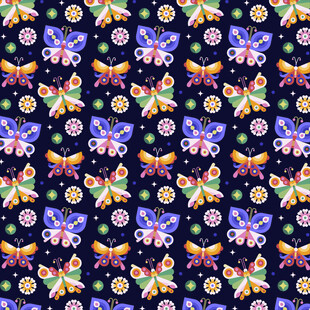 多彩蝴蝶花卉图案背景