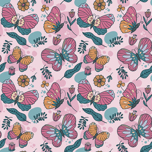 粉色蝴蝶花朵图案背景