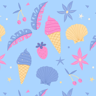 夏日海洋风冰淇淋贝壳图案