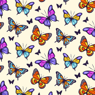 多彩蝴蝶无缝图案背景