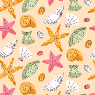 海洋贝壳海星无缝图案