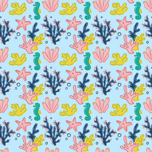 海洋元素卡通图案背景
