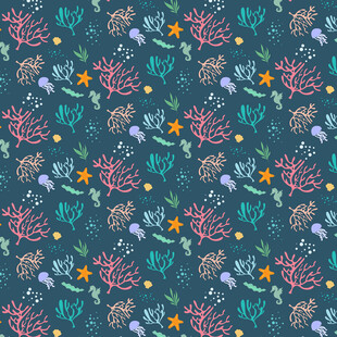 海洋风多彩植物图案背景