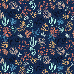 深蓝底多彩植物图案纹理