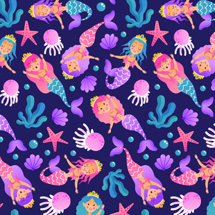 海洋生物多彩无缝图案