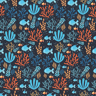 海洋生物图案的多彩背景