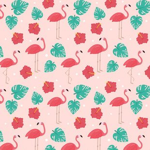 火烈鸟与热带叶图案背景