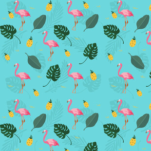 火烈鸟与热带植物图案背景