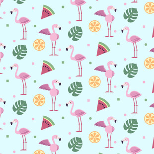 火烈鸟西瓜叶夏日图案
