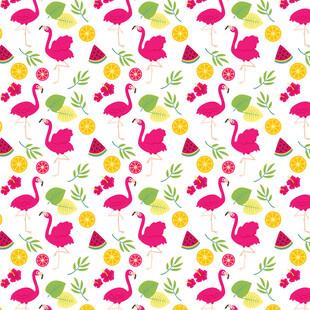 火烈鸟水果图案无缝背景