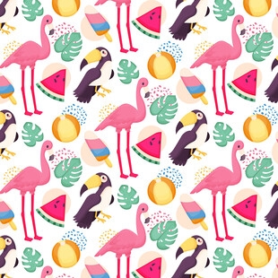 火烈鸟水果夏日缤纷图案