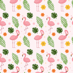火烈鸟与植物图案背景
