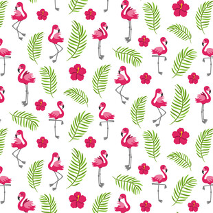 火烈鸟与花卉植物图案