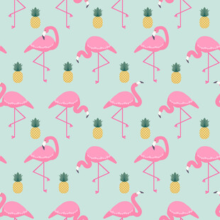 火烈鸟与菠萝的清新图案