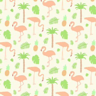 火烈鸟与植物图案背景