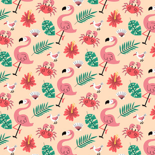 火烈鸟花卉图案背景图