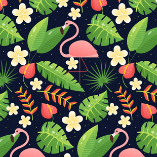 火烈鸟热带植物花卉图案