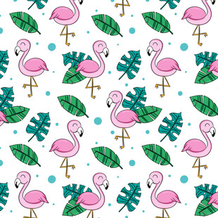 火烈鸟与绿叶的清新图案