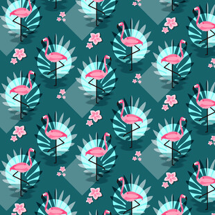 火烈鸟花卉几何图案背景